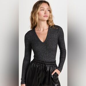 Agolde bodysuit XL salt & pepper rib knit bodysuit